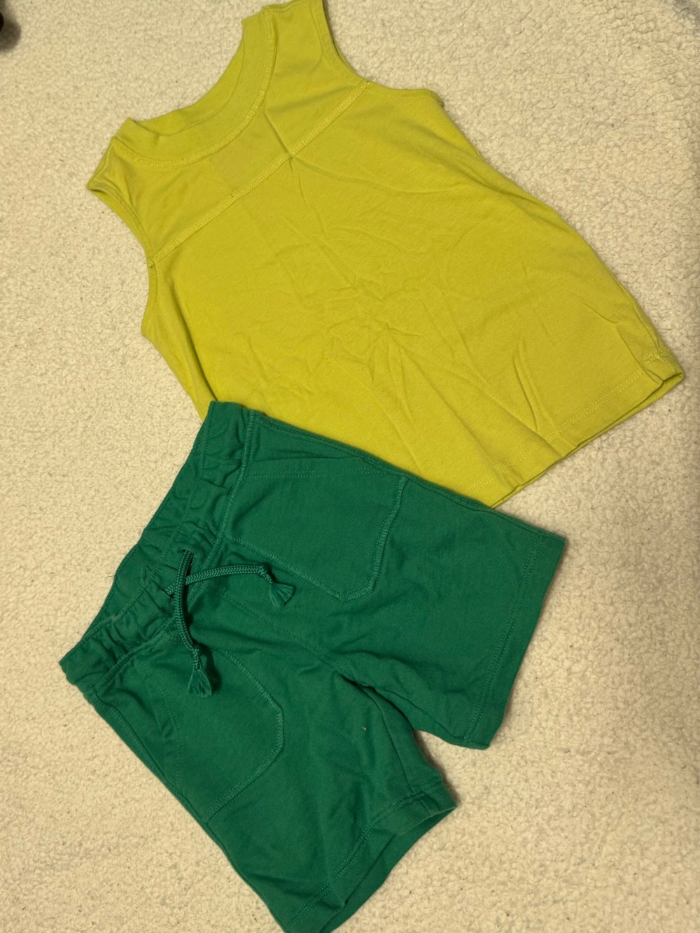 Kids Green and Yellow Cotton Shorts and Tank Set